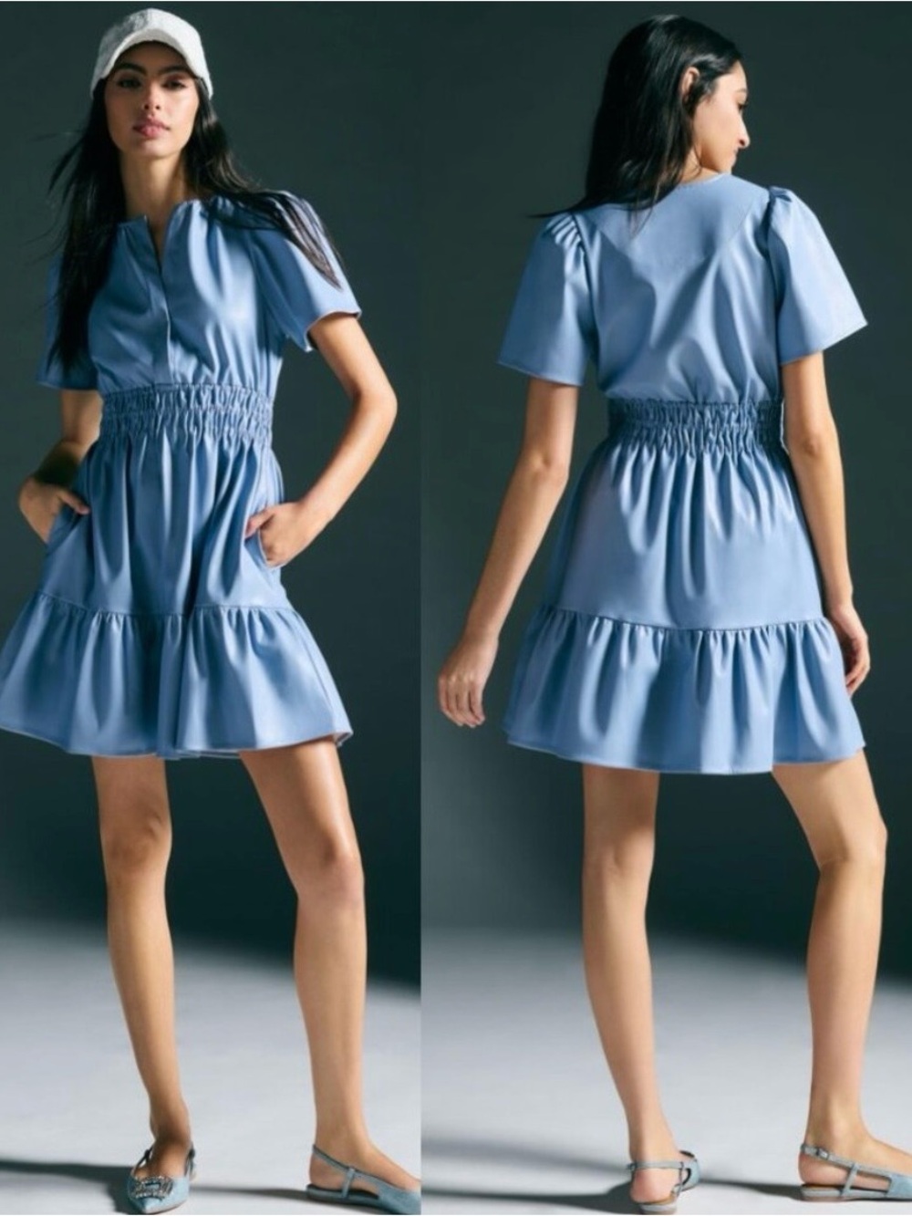 Anthropologie Somerset Dress L Mini Faux Leather Ruffle Hem Coastal Cowgirl Boho